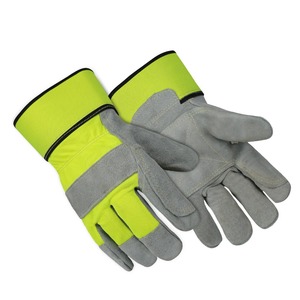Guantes de Palma de doble capa de piel de vaca dividida, puños de seguridad traseros de tela de nailon verde personalizados, guantes de trabajo ligeros para Unisex - Product Image 2
