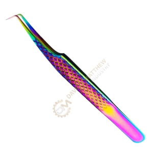 Pinzas para pestañas de volumen de fibra puntiaguda de 90 grados al por mayor, pestañas de etiqueta privada probadas a mano de varios colores de acero inoxidable - Product Image 2