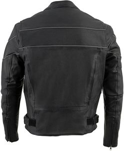 Veste de moto d'hiver à col montant pour homme en cuir noir style scooter avec passepoil extensible et réfléchissant High Street - Product Image 4