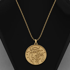 Superbe pendentif commémoratif personnalisable en argent sterling 925 et or 14 carats, forme Sainte Famille, serti de 30 mm, pour bijoux - Product Image 3