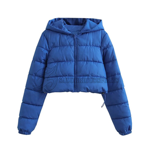Chaqueta Bomber de satén de invierno para mujer con cuello con capucha de manga larga corta acolchada gruesa cálida impresa al aire libre suministro al por mayor - Product Image 2