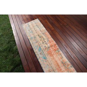 Alfombra Vintage Ecológica de 1.5x6.2 pies, Alfombra de Pasillo Azul con Diseño de Patchwork, Alfombra Turca de Lana con Respaldo de Látex - Product Image 3