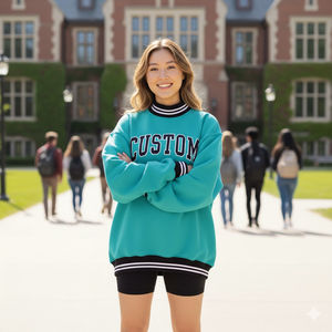 Sweat-shirt d'hiver doublé pour femme, col montant oversize, tricoté, brodé, respirant, écologique, pour femme - Product Image 1