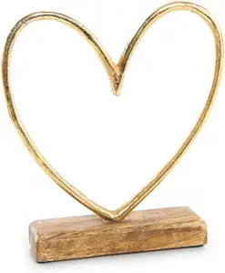 Patung hati logam emas, untuk berdiri, Hari Ibu, hadiah pernikahan, untuk pria dan wanita, Meja atas, patung ruang tamu rumah