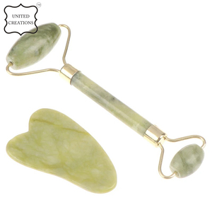 Juego de rodillos de jade de cuarzo al por mayor y Gua Sha, juego de rodillos de jade antienvejecimiento, juego de masaje de piedra Guasha de jade natural - Product Image 4