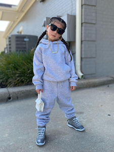 ชุดเซ็ตเสื้อฮู้ดและกางเกงวอร์มผ้าฟลีซสำหรับผู้ใหญ่ไซส์พลัส  แบบมีฮู้ดสำหรับเด็กชายและเด็กหญิง  ชุดลำลองสองชิ้นสำหรับฤดูหนาว - Product Image 4