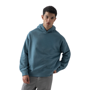 เสื้อสเวตเตอร์แบบสวมหัวมีฮู้ดโอเวอร์ไซส์ผ้าคอตตอนผ้าฟลีซขนาดใหญ่พร้อมดีไซน์ไหล่ตกสำหรับชุดลำลองแนวสตรีท - Product Image 1