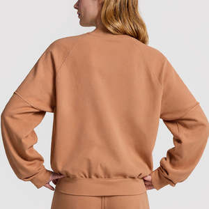 High Quality <b>Women's</b> Winter Daily Wear <b>Fleece</b> Custom Logo Ivory Dot <b>Pattern</b> Mock Neck Pullover Oversized Heavyweight 100% Cotton - Product Image 2