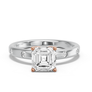 Asscher Tulip Basket <b>Diamond</b> <b>Ring</b> with Sleek Accent Band - Product Image 1