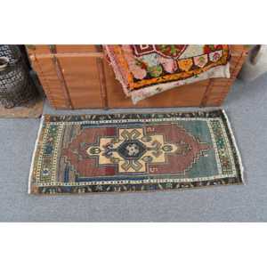Tapis turc en laine vintage bleu patchwork 1,5x3,4 pieds avec envers en latex - Product Image 3