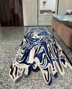 Alfombra de área de sala de reuniones con mechones a mano abstracta moderna, alfombra de diseño de fusión para decoración de oficina o hogar - Product Image 1