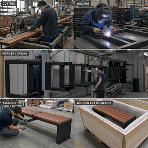 Panca da Esterno Commerciale per Parco, Struttura in Acciaio Inossidabile, Doghe in Legno WPC, Seduta Pubblica per Giardino e Strada, OEM - Product Image 4