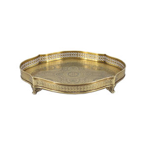 มาถึงล่าสุด Khajoor ถาดโต๊ะทรงกลมแฮนด์เมดหรูหราออกแบบสีทองถาดโลหะสําหรับตกแต่งรอมฎอน - Product Image 1