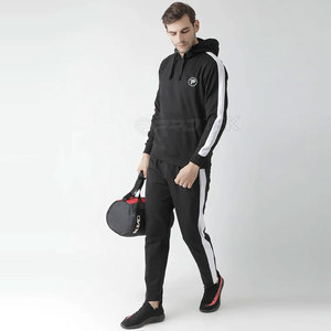 Survêtements XXL décontractés pour hommes personnalisés noir couleur unie entraînement Jogging Streetwear avec logo vêtements de sport d'hiver - Product Image 3