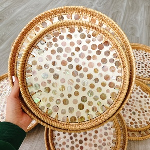 Hot Design 2024 Decoration Rattan Tray <b>Mosaic</b> Hand Woven Round Mother of Pearl Inlaid Rattan Tray From Blue Lotus Vietnam - Product Image 5