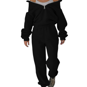 Vente chaude nouveauté hiver 2 pièces sweat ample femmes survêtement mode tricot bon tissu survêtements demi fermeture éclair - Product Image 5