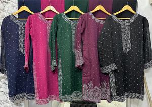 Conjunto étnico confeccionado paquistaní para mujer, conjunto de 3 piezas Sharara con bordado de tela Georgette India Dupatta, trabajo de boda - Product Image 6