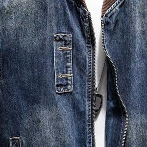 Veste décontractée pour hommes printemps automne col rond personnalisé 100% coton Vintage Patchwork Neck Denim Jacket - Product Image 4