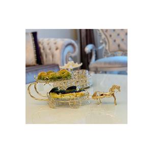 Plateau de service en verre à deux étages avec contact alimentaire avec motif de cheval en laiton doré fabriqué en Turquie - Product Image 1