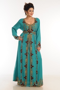Turquoise Georgette <b>Kaftan</b> with Breathable Zari Work ODM Supply - Product Image 2