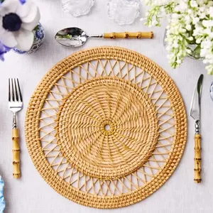 El yapımı rattan dokuma hasır bambu placemats yuvarlak bardak düğün etkinlikleri için suplalar sofra yemek masası dekorasyon