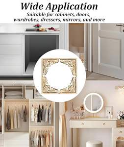 4Pcs Wood Carved Applique, <b>Wall</b> Moulding Panels, <b>Light</b> Brown Wood Appliques Onlays for <b>Vintage</b> Furniture, Wood Carving - Product Image 3