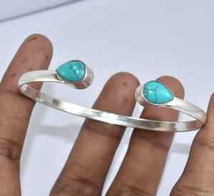 Bracelet réglable de créateur fait à la main en argent sterling 925 pierre précieuse turquoise bleue d'excellente qualité personnalisée pour anniversaire - Product Image 1
