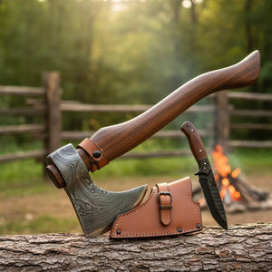 Hache de style viking en acier de Damas, tête en acier à motif artisanal avec manche long en bois naturel pour le camping et le bushcraft - Product Image 6