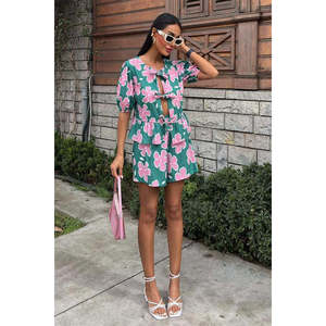 Ensemble en popeline à motif floral 10122, à nouer devant, avec taille élastique, respirant pour les loisirs - Product Image 3