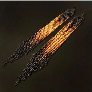 Boho <b>bead</b> earrings with <b>turquoise</b> design andy cascading fringe, unique jewelry gift - Product Image 5