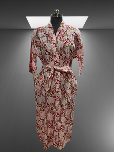 Kimono Floral de algodón para mujer, bata con estampado de bloques, bata de dama de honor para boda, ropa de dormir de otoño, albornoz, ropa de playa para - Product Image 5