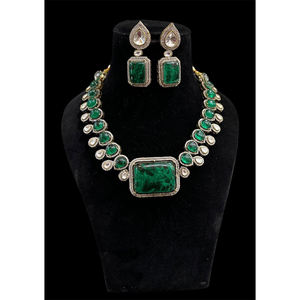 High Quality 24 Carat Luxury Handmade <b>Gold</b> Plated Zirconia <b>Necklace</b> Set with <b>Crystals</b> in Dark Green stones Sparkling and Elegant - Product Image 2