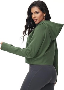 Nouveau Style personnalisé vêtements actifs femmes fermeture éclair complète sweats à capuche col polaire pull sweats à manches longues haut court trou pour le pouce - Product Image 6
