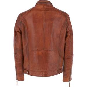 Brown Full <b>Zipper</b> Sleeves Men's Leather <b>Jacket</b> Front <b>Pockets</b> Slim Fit High Street 100% Cotton Motorcycle Racing <b>Jacket</b> - Product Image 4
