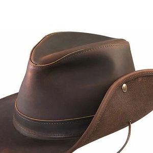 Sombrero de cuero tradicional Vaquero Moda Personalizar OEM A granel Ligero Hecho a mano Ala ancha Chocolate Cuero Sombreros occidentales - Product Image 5