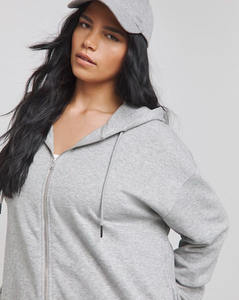 Prix usine gris chiné femmes goutte épaule noyau fermeture éclair à travers la palangre à capuche Anti-rides et respirant sweats à capuche vierges pour les femmes - Product Image 2