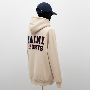 Sweat à capuche pour femme en molleton de coton GSM, tissu doux brossé, couleur beige, logo brodé en chenille personnalisé, sweat à capuche basique pour femme - Product Image 5