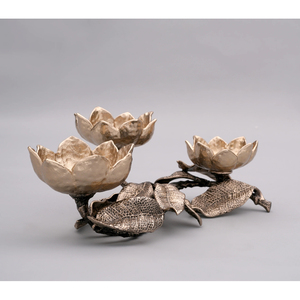 Bol en métal décoratif Design fleur de Lotus triple plat de service pour la décoration intérieure affichage de fruits secs et de chocolat - Product Image 5