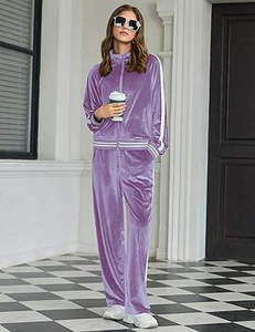 Stylish Ladies Plus Size <b>Velour</b> <b>Tracksuit</b> Breathable Half Sleeve Crop Top With Elastic Waist Pants For Active Daily Fashion - Product Image 2