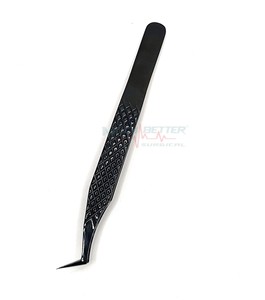 La mejor bota de agarre, pinzas para pestañas de 90, 75 y 65 grados, punta de fibra lisa, pinzas para pestañas altas de acero inoxidable de Color plasma negro - Product Image 6