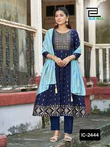 Ropa informal y de festival de moda para mujer, conjunto de rayón pesado Kurti con hermoso estampado de Chanderi pesado con Latkan Dupatta para mujer - Product Image 3