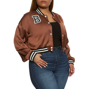 Top tendance femmes XS taille Varsity vestes avec recadrée Crochet broderie respirant Nylon court teint Satin pour l'automne - Product Image 4