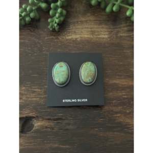 Larry Kaye Kingman Turquoise & Sterling <b>Silver</b> <b>Stud</b> Earrings Bezel Setting Post Earrings for Gift - Product Image 1