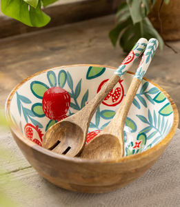 ชามสลัดไม้ทาสีมือที่มีชีวิตชีวาภายนอกสีฟ้าสดใสพร้อมศิลปะลายดอกไม้สีชมพูในราคาขายส่ง - Product Image 4