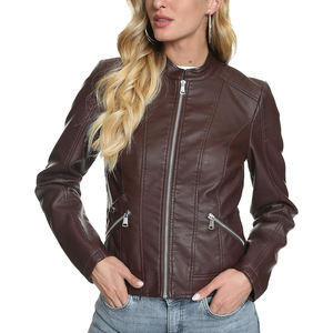 Chaqueta de piel de oveja auténtica a la moda para mujer, hermoso logotipo personalizado bordado, chaqueta de cuero genuino transpirable para mujer - Product Image 5