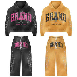 OEM survêtement personnalisé en coton éponge français surdimensionné sweats à capuche avec fermeture éclair pantalon de survêtement avec cordon de serrage ensemble de rue de haute qualité - Product Image 2