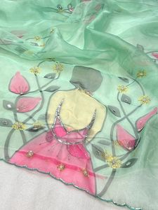 Fiesta festiva Boda Ropa India Venta caliente Suave Puro Oragnaza Khati Trabajo Hecho a mano Digital Impreso Shari a los mejores precios - Product Image 3