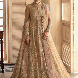 Vestido Largo de Gala con Encaje de Chifón de Lujo, Cristales, Volantes Bordados y Adornos para Mujer, Estilo Pakistaní Indio, para Fiestas Formales - Product Image 1