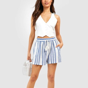 Femmes de haute qualité 100% matériau respirant taille haute décontracté Bermuda dernier style avec motif à rayures - Product Image 1