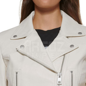 Veste en cuir pour femme fabriquée en usine, logo imprimé sur le devant, doublure en polyester solide, design respirant en tricot pour la saison hivernale - Product Image 5